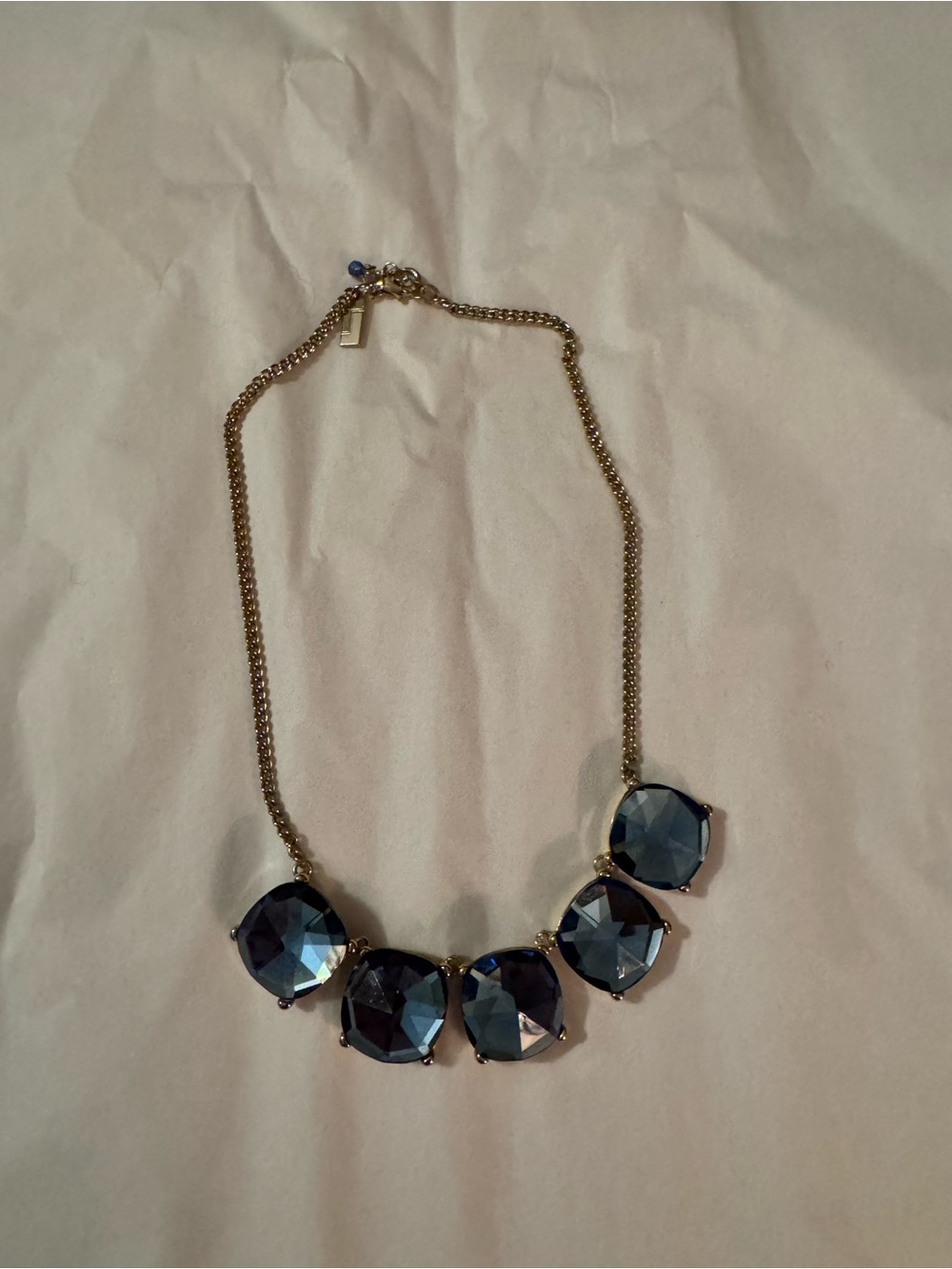 Gold Chain Necklace with Blue Faceted Stones